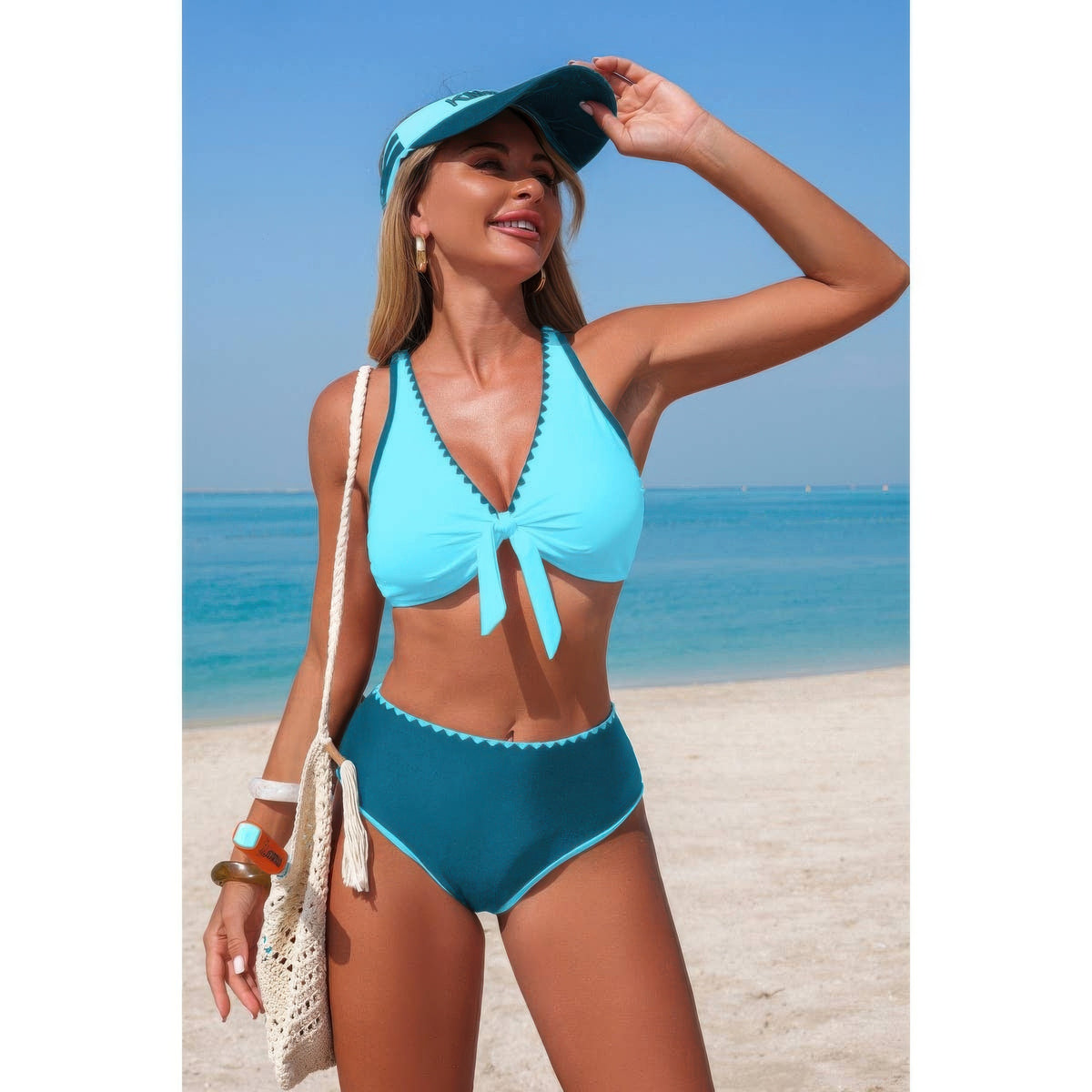 Diana Two Piece Tie Knot Contrast High Waisted Bikini — view 2