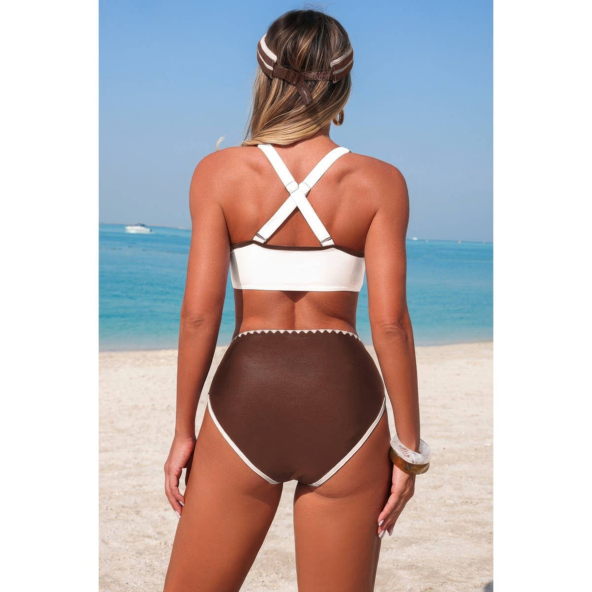 Diana Two Piece Tie Knot Contrast High Waisted Bikini — view 8