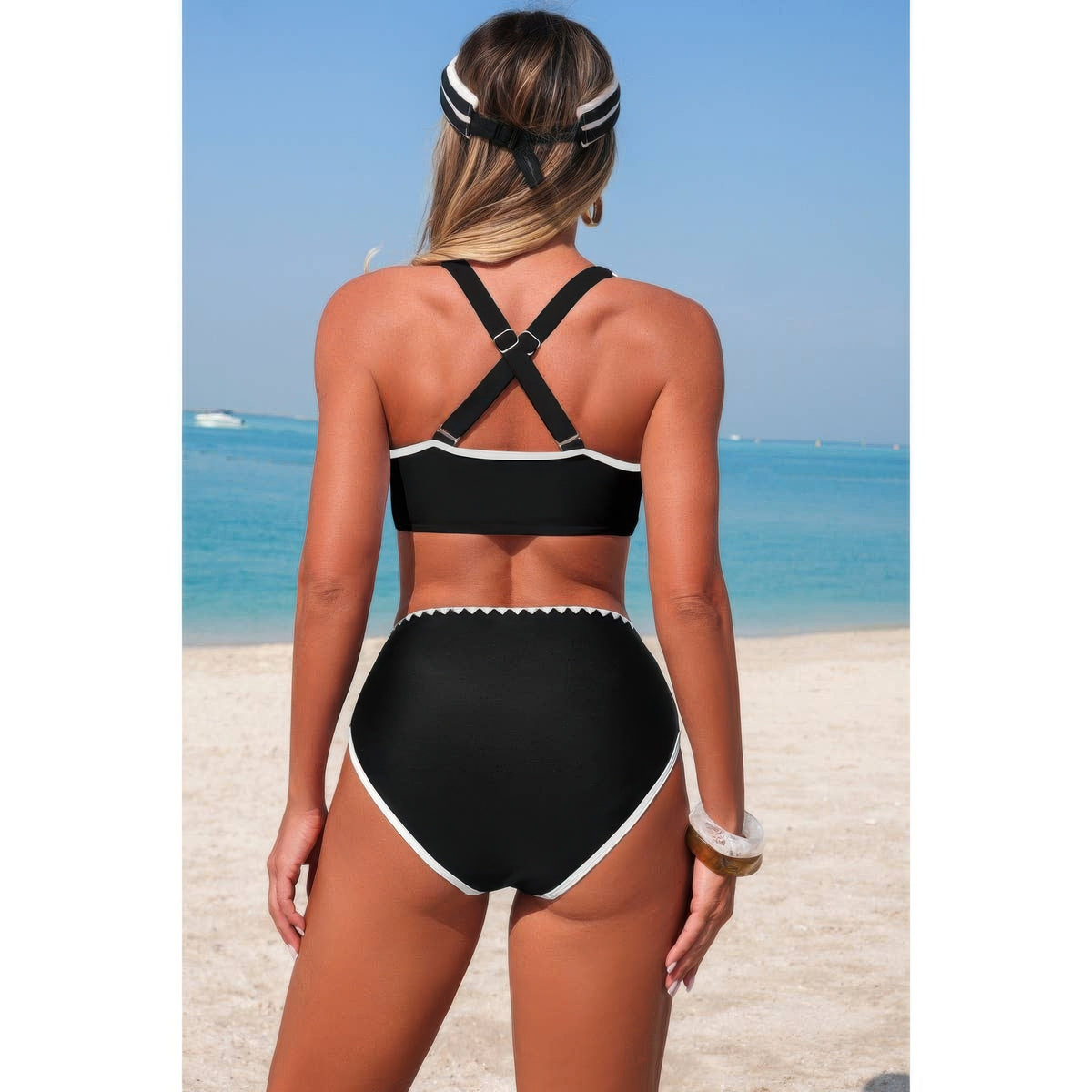 Diana Two Piece Tie Knot Contrast High Waisted Bikini — view 12