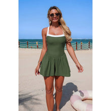 Diana One Piece Solid Elastic Sleeveless Skirt Swimsuit — thumbnail 1