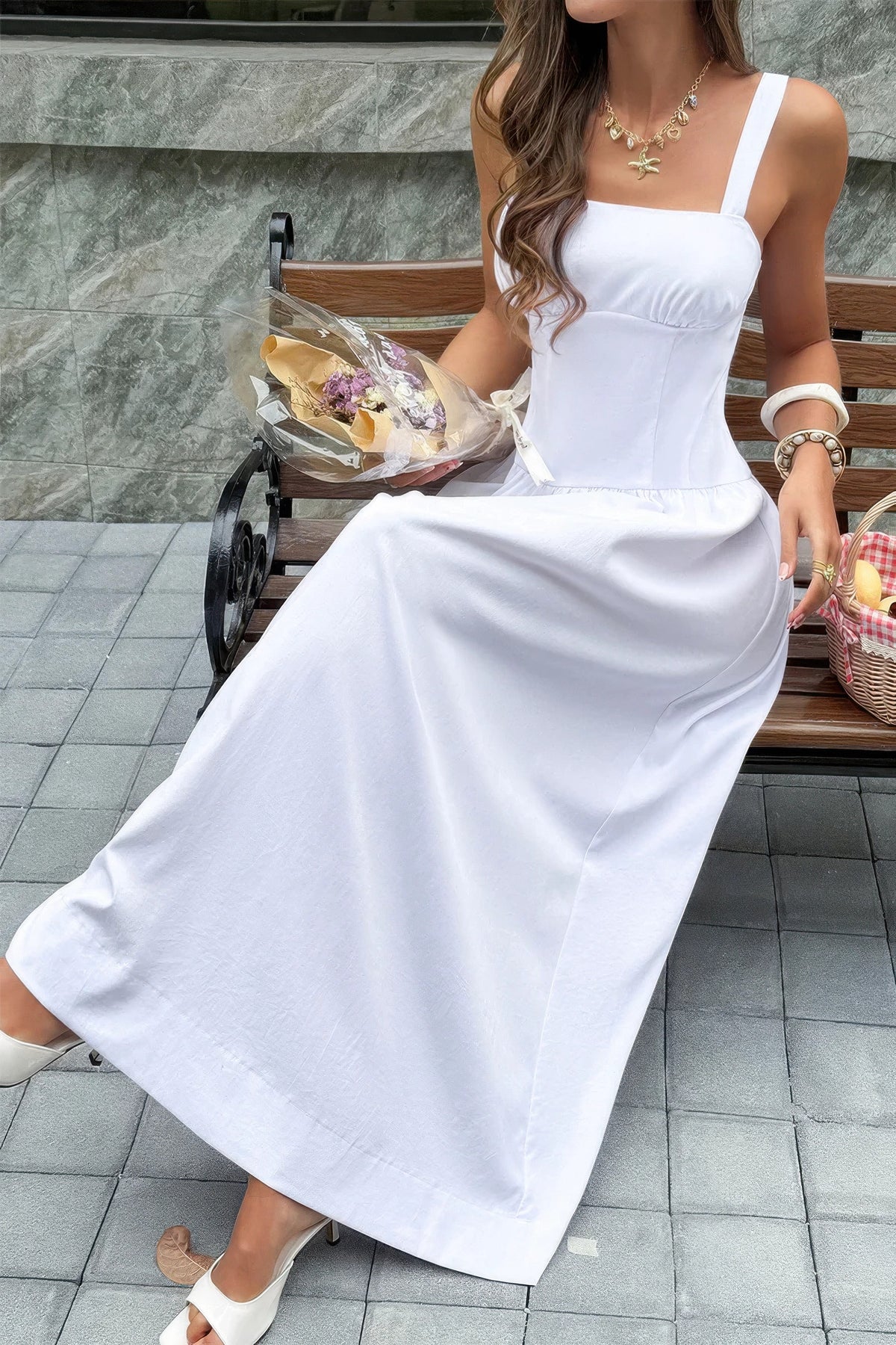 Rhea Square Neck A Line Sleeveless Flowy Long Dress — view 2