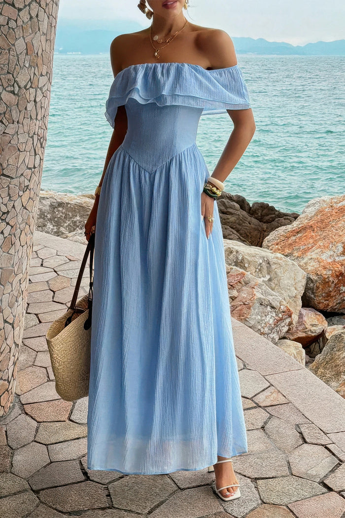 Juno Solid Off Shoulder Corset Ruffle Long Dress