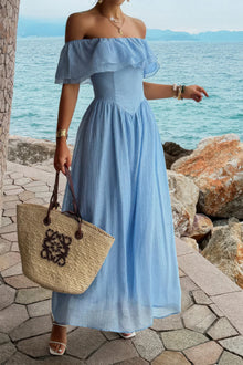 Juno Solid Off Shoulder Corset Ruffle Long Dress — thumbnail 2