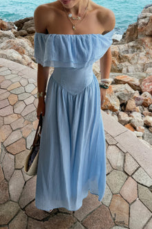 Juno Solid Off Shoulder Corset Ruffle Long Dress — thumbnail 4