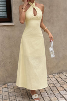 Amaterasu Solid Halter Cross Neck Backless Full Dress — thumbnail 3