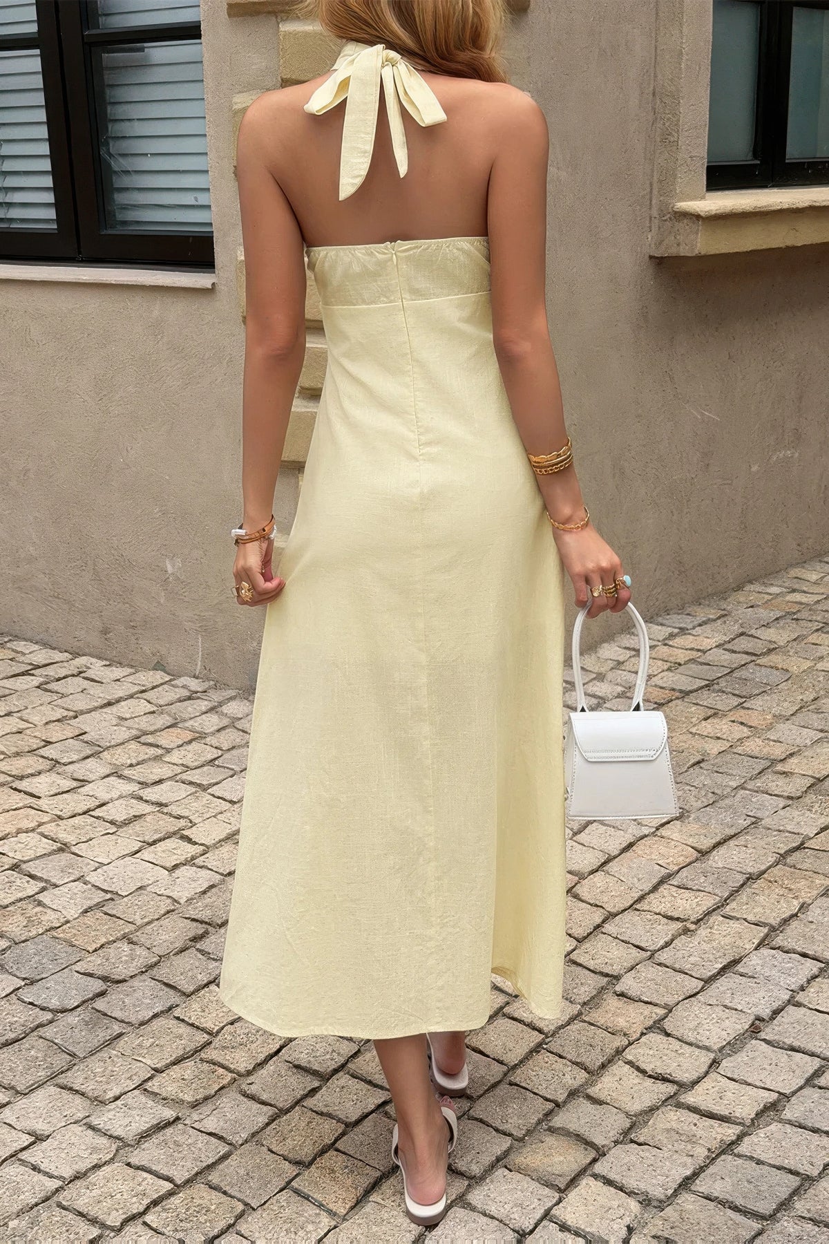 Amaterasu Solid Halter Cross Neck Backless Full Dress — view 4