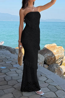 Juno Solid Off Shoulder Bodycon Lace Maxi Dress — thumbnail 7