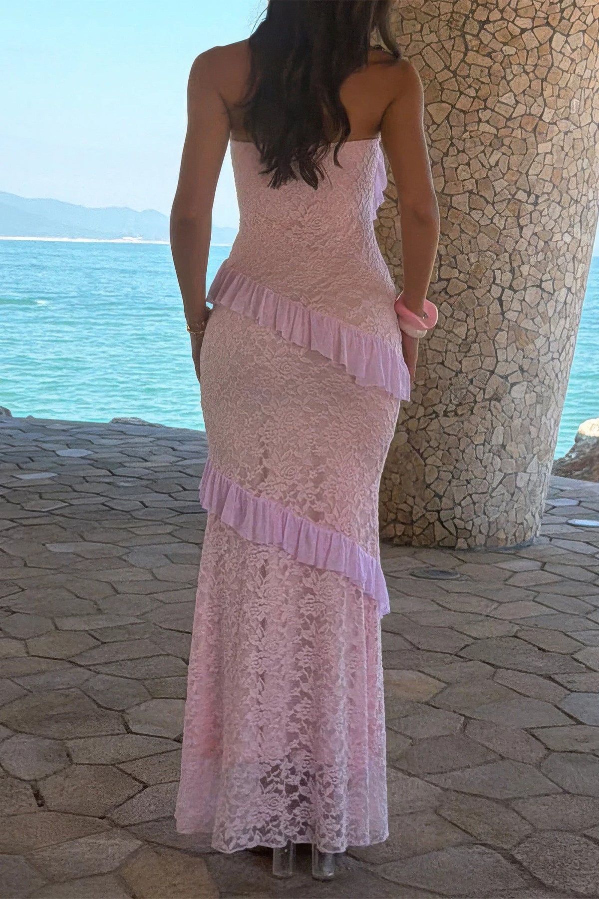 Juno Solid Off Shoulder Bodycon Lace Maxi Dress — view 10