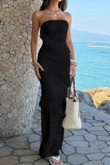 Juno Solid Off Shoulder Bodycon Lace Maxi Dress — thumbnail 11