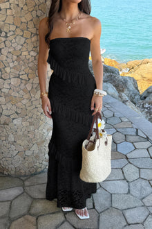 Juno Solid Off Shoulder Bodycon Lace Maxi Dress — thumbnail 14