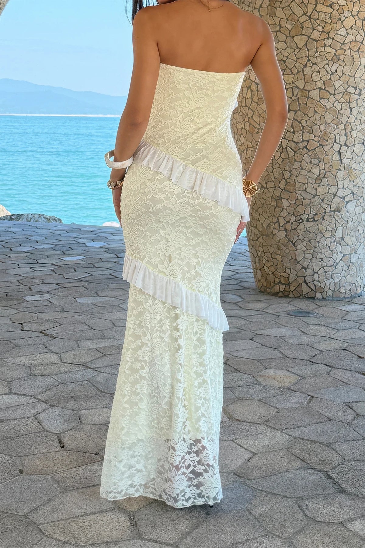 Juno Solid Off Shoulder Bodycon Lace Maxi Dress — view 17