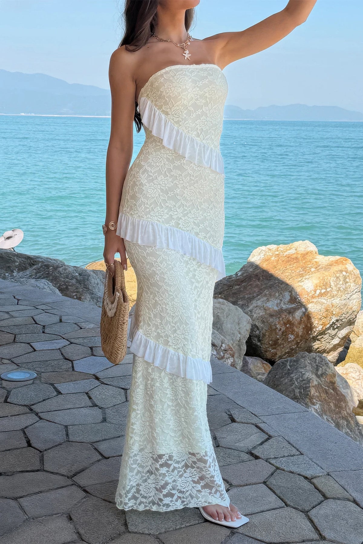 Juno Solid Off Shoulder Bodycon Lace Maxi Dress — view 19