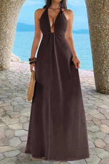 Isis Halter Solid Hide Zipper A Line Maxi Dress — thumbnail 1