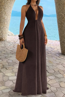 Isis Halter Solid Hide Zipper A Line Maxi Dress — thumbnail 2