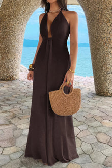 Isis Halter Solid Hide Zipper A Line Maxi Dress — thumbnail 3