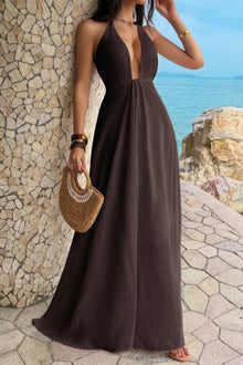 Isis Halter Solid Hide Zipper A Line Maxi Dress — thumbnail 5