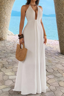 Isis Halter Solid Hide Zipper A Line Maxi Dress — thumbnail 6
