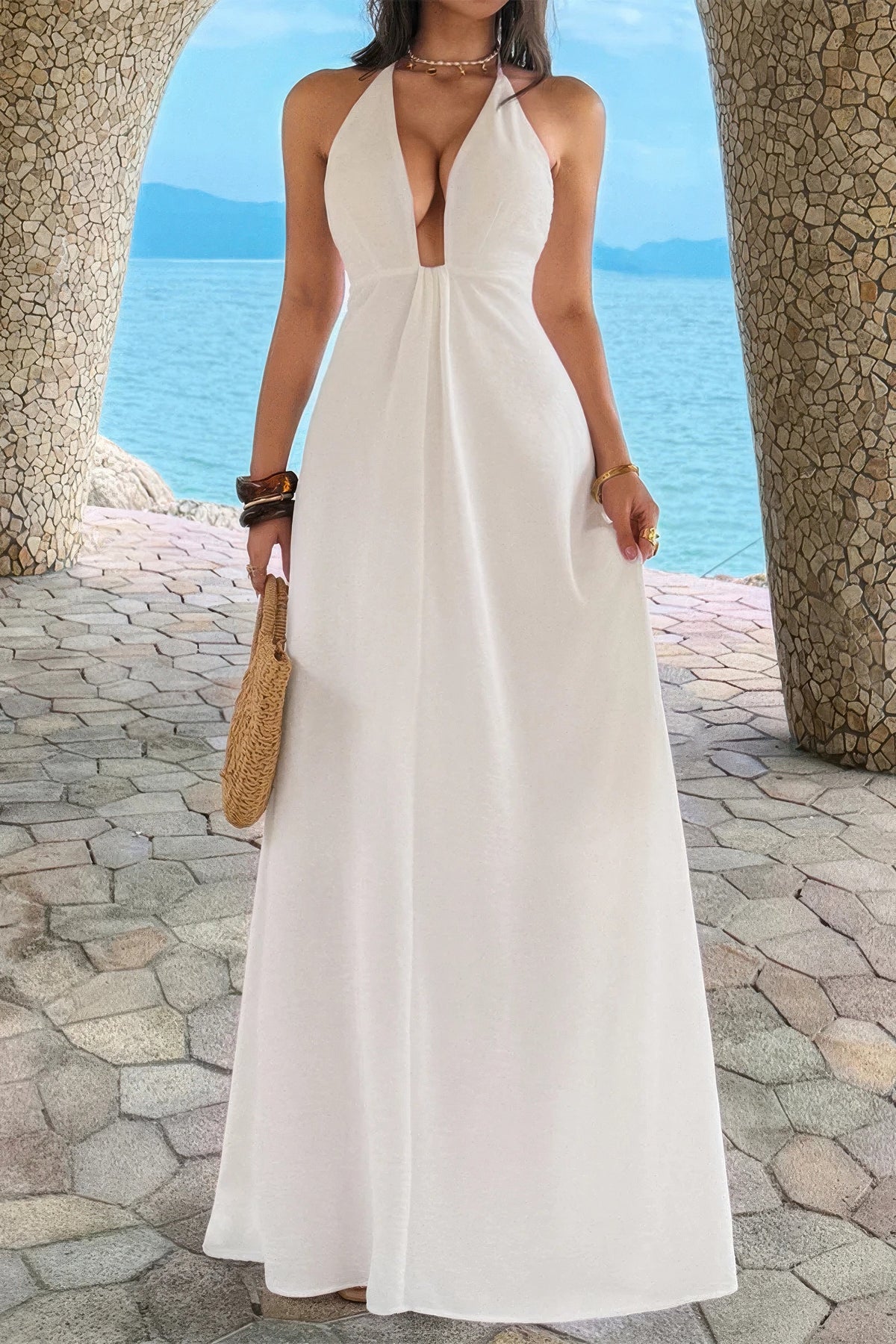Isis Halter Solid Hide Zipper A Line Maxi Dress — view 7