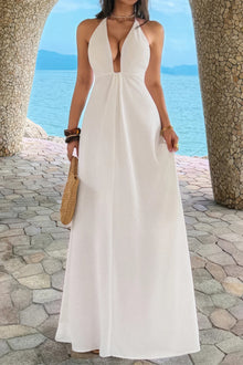Isis Halter Solid Hide Zipper A Line Maxi Dress — thumbnail 7