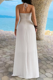 Isis Halter Solid Hide Zipper A Line Maxi Dress — thumbnail 8