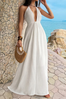 Isis Halter Solid Hide Zipper A Line Maxi Dress — thumbnail 9