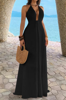 Isis Halter Solid Hide Zipper A Line Maxi Dress — thumbnail 11
