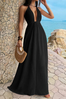 Isis Halter Solid Hide Zipper A Line Maxi Dress — thumbnail 13