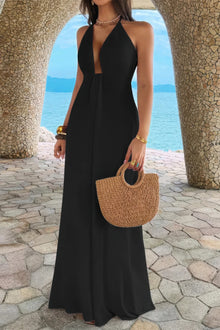 Isis Halter Solid Hide Zipper A Line Maxi Dress — thumbnail 14