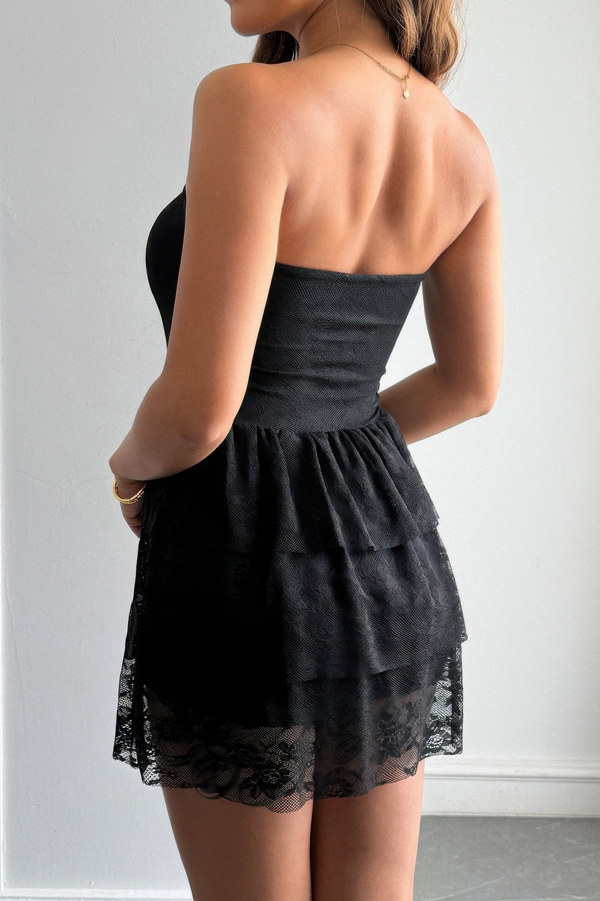 Nyx Off Shoulder Strapless Ruffle Lace Mini Dress — view 5
