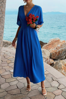 Juno Solid Pleated Batwing Sleeve A Line Full Dress — thumbnail 5