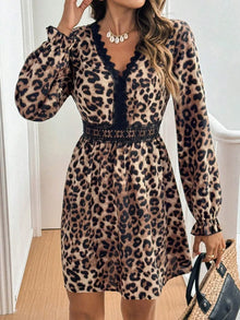 Morrigan Lace Detail Leopard Flounce Sleeve Mini Dress — thumbnail 6
