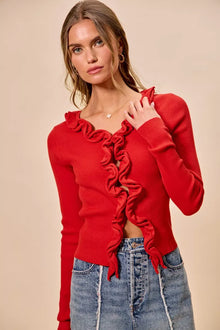 Pele Cascade Ruffle Ribbed Sweater Cardgian — thumbnail 5