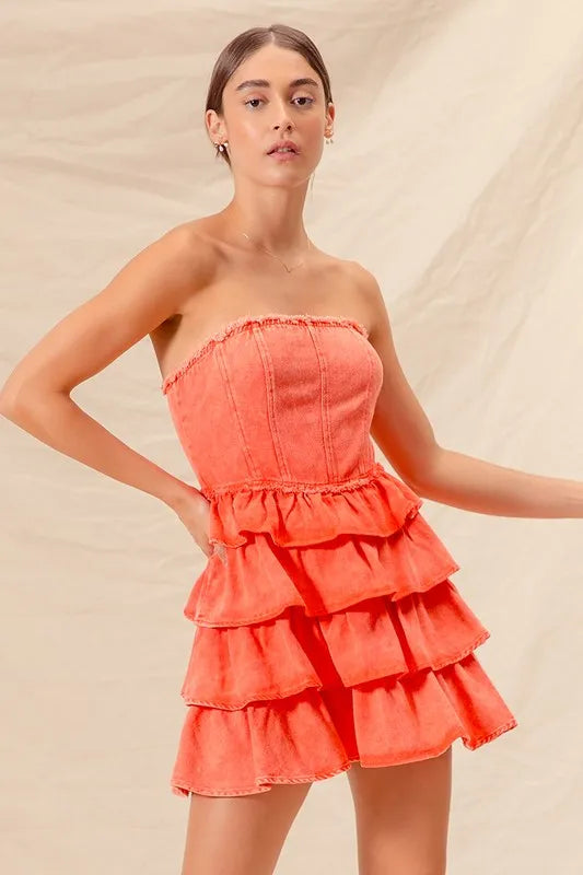 Pele Strapless Ruffle Layered Game Day Cheer Up Dress — view 10