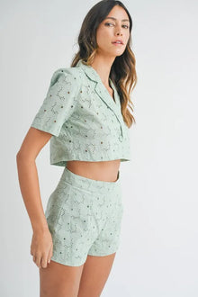 Brigid Eyelet Short Sleeve Crop Top and Shorts Set — thumbnail 3