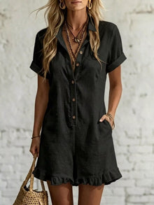 Demeter Button Front Ruffled Hem Romper — thumbnail 3