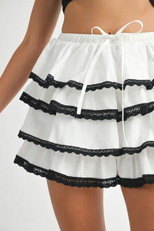 Aphrodite Poplin Ruffle Layered Contract Lace Trim Mini Skirt — thumbnail 8