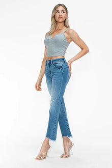 Artemis Raw Hem Distressed Mid Rise Crop Jeans — thumbnail 4
