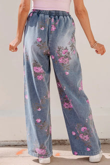 Olwen Floral Print Wide Leg Elastic Waist Jeans — thumbnail 2