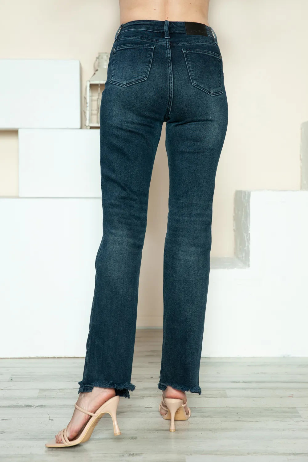 Vesta Button Fly Hem Destroy Straight Jeans — view 6