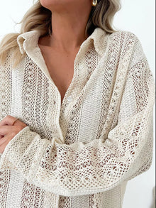 Aphrodite Lace Crochet Collared Neck Oversized Shirt — thumbnail 3