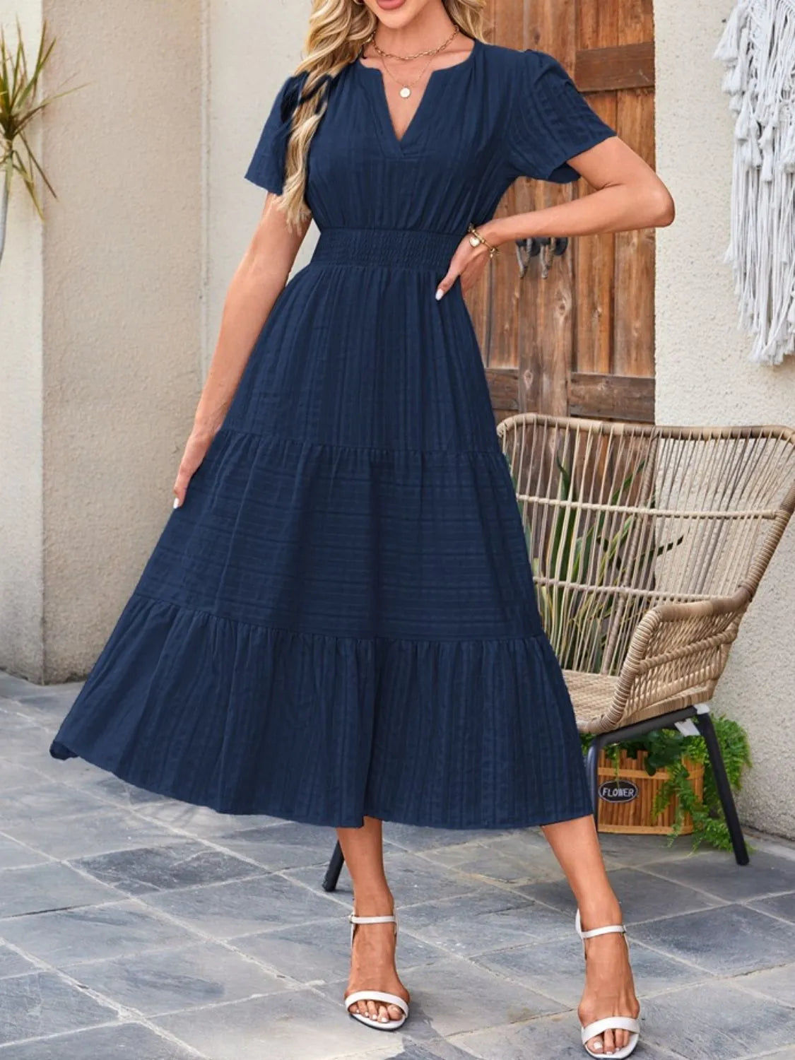 Sekhmet Tiered Notched Short Sleeve Dress — view 20