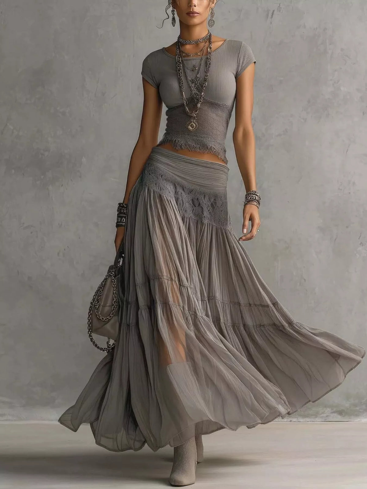 Morrigan Lace Slim Fit Top and Maxi Skirt Set — view 1