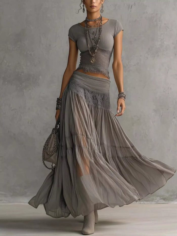 Morrigan Lace Slim Fit Top and Maxi Skirt Set