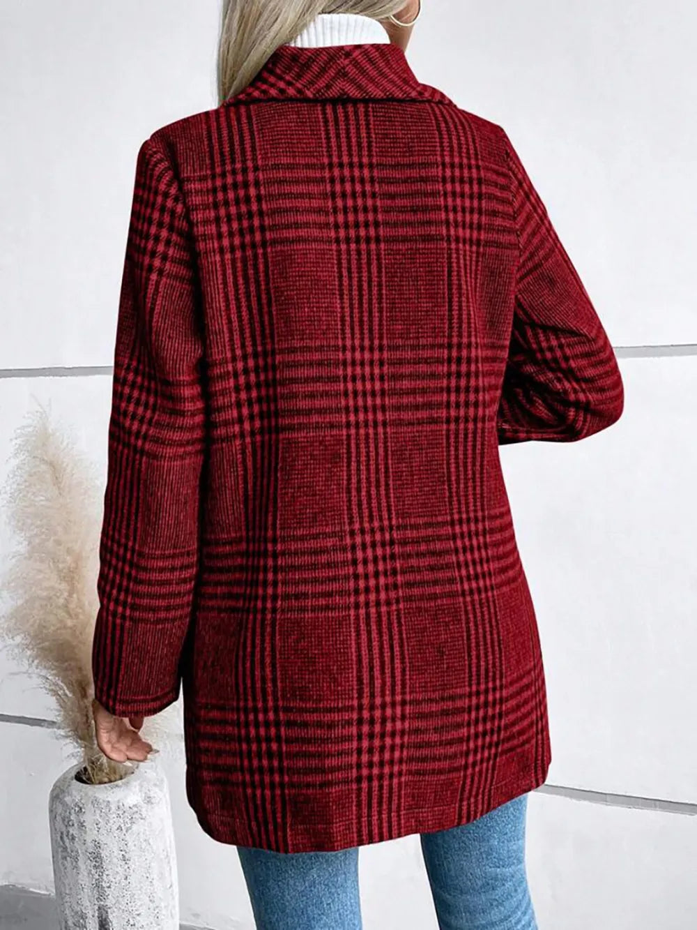Durga Plaid Collared Neck Long Sleeve Jacket — view 4