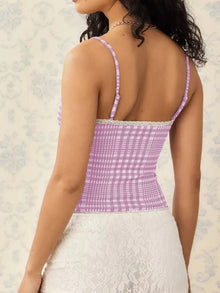 Aurora Lace Detail Plaid Square Neck Cami — thumbnail 17