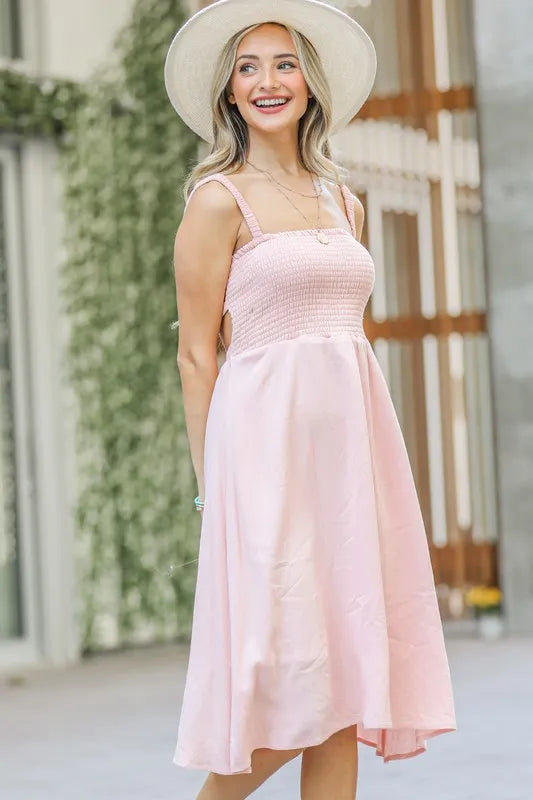 Venus Smocking Open-Back Sleeveless Midi Dress — view 4