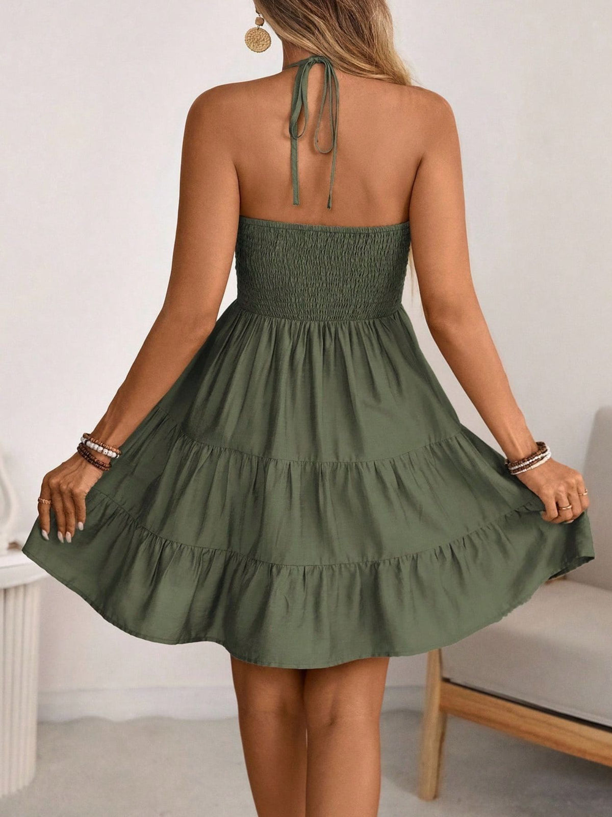 Ishtar Smocked Halter Neck Tiered Dress — view 9
