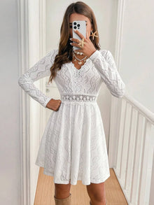 Selene Lace Detail V Neck Long Sleeve Mini Dress — thumbnail 5