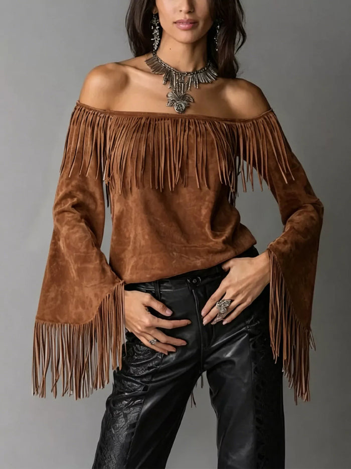 Freya Fringed Off-Shoulder T-Shirt