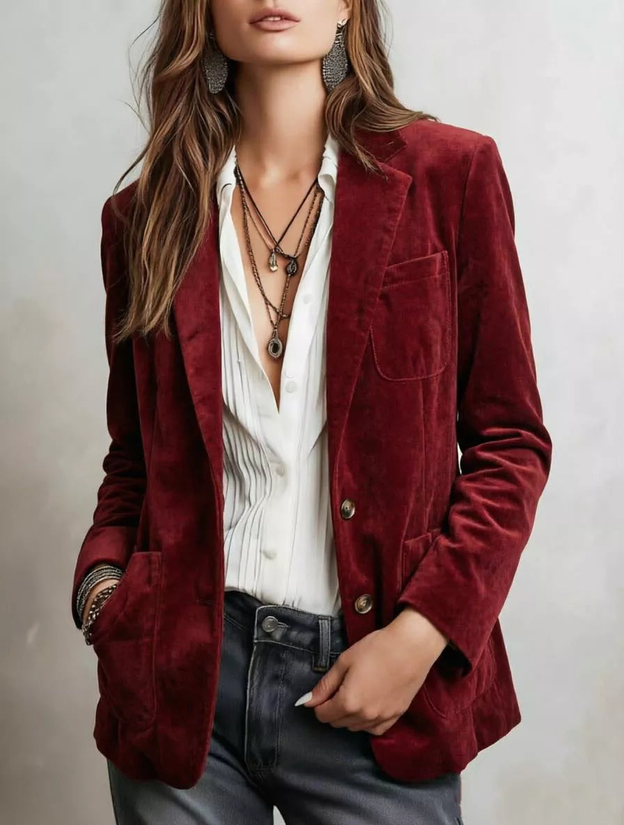 Athena Slim Fit Suede Long Sleeve Blazer — view 5